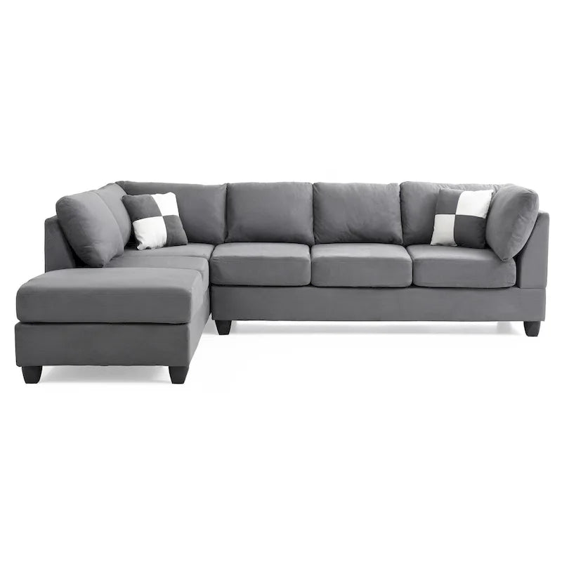 Malone 111-Inch Suede 4-Seater Sectional Sofa with Two Throw Pillows - Dimensions: 111L x 78W x 34H 43