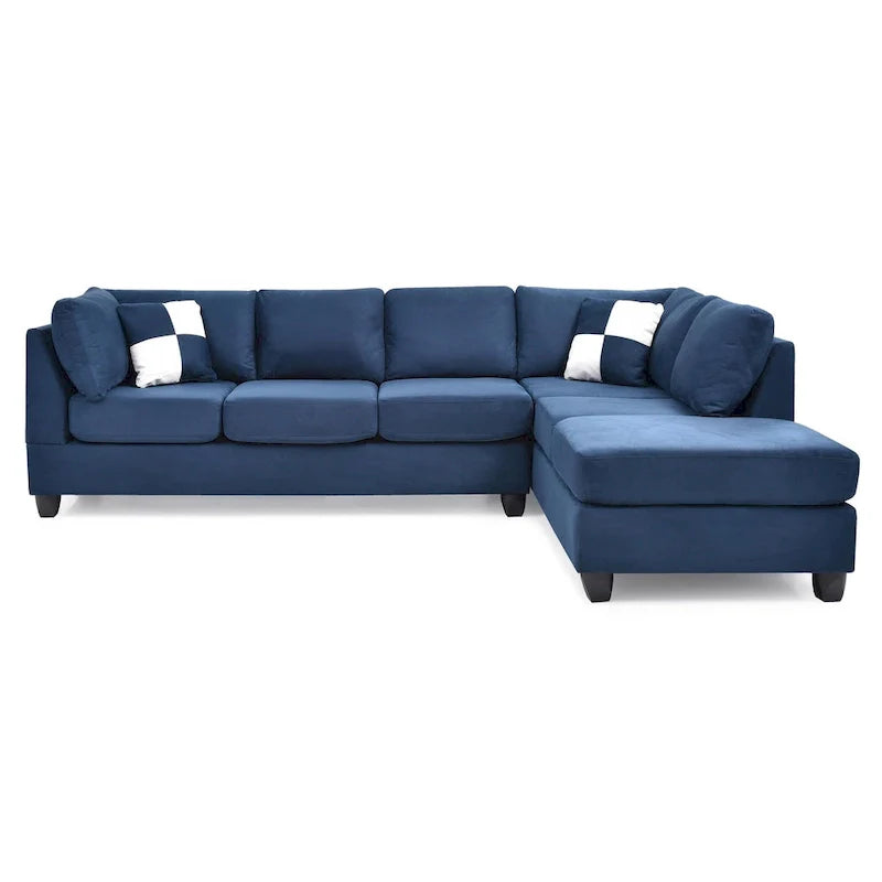Malone 111-Inch Suede 4-Seater Sectional Sofa with Two Throw Pillows - Dimensions: 111L x 78W x 34H 1
