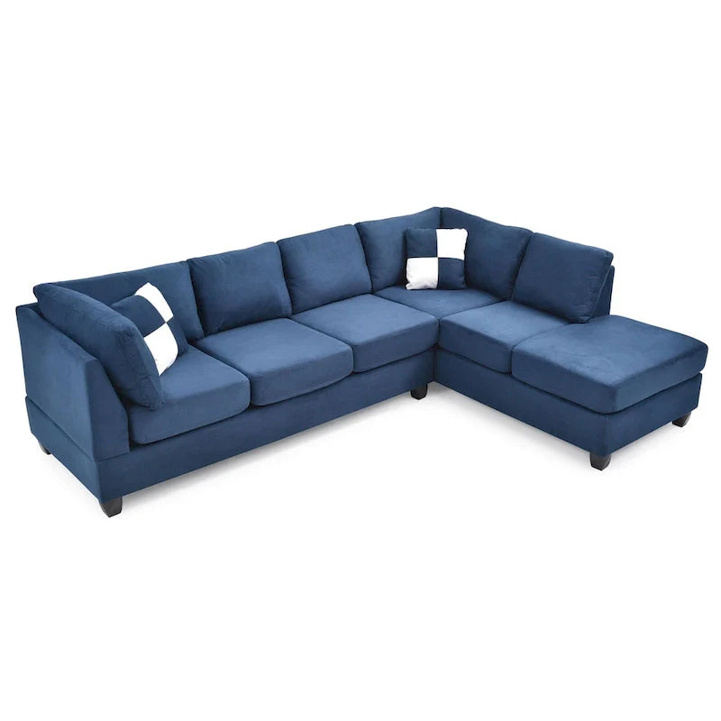 Malone 111-Inch Suede 4-Seater Sectional Sofa with Two Throw Pillows - Dimensions: 111L x 78W x 34H 2