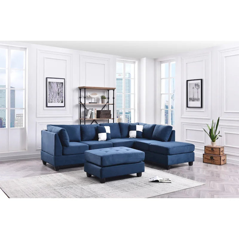 Malone 111-Inch Suede 4-Seater Sectional Sofa with Two Throw Pillows - Dimensions: 111L x 78W x 34H 4