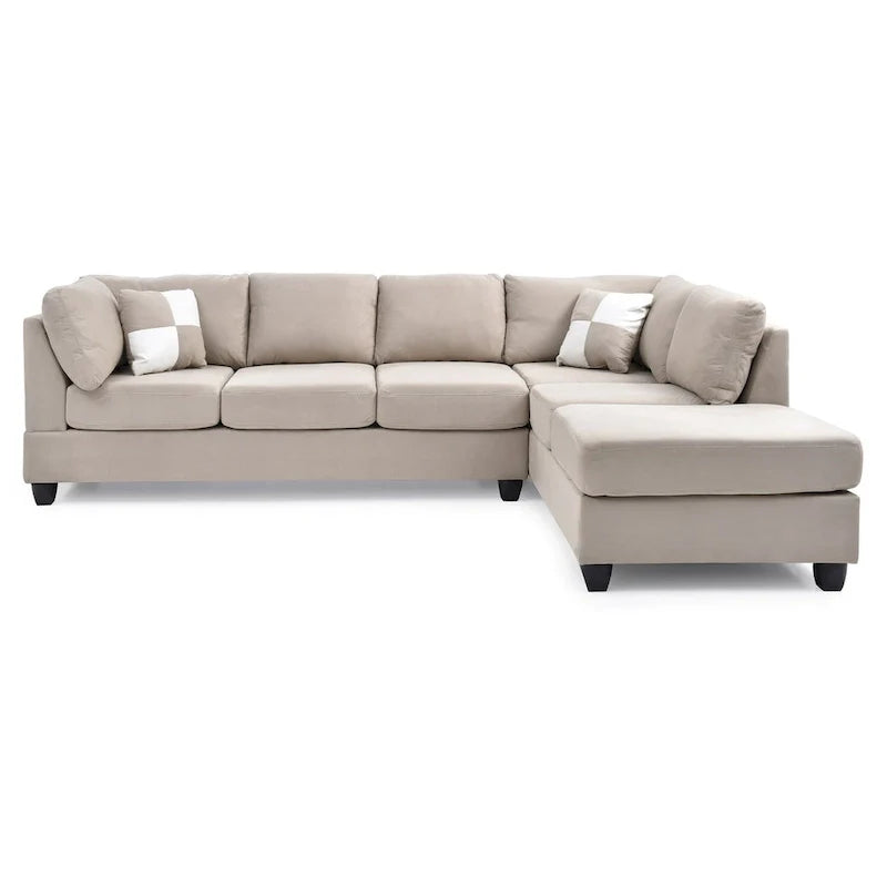 Malone 111-Inch Suede 4-Seater Sectional Sofa with Two Throw Pillows - Dimensions: 111L x 78W x 34H 5