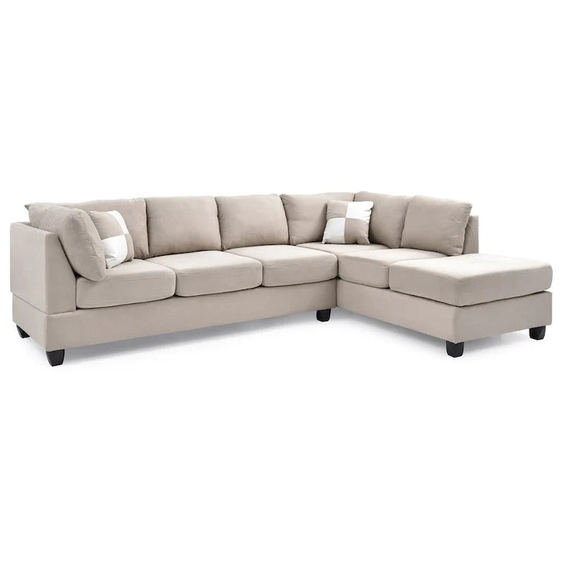 Malone 111-Inch Suede 4-Seater Sectional Sofa with Two Throw Pillows - Dimensions: 111L x 78W x 34H 6