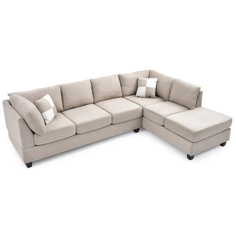 Malone 111-Inch Suede 4-Seater Sectional Sofa with Two Throw Pillows - Dimensions: 111L x 78W x 34H 7