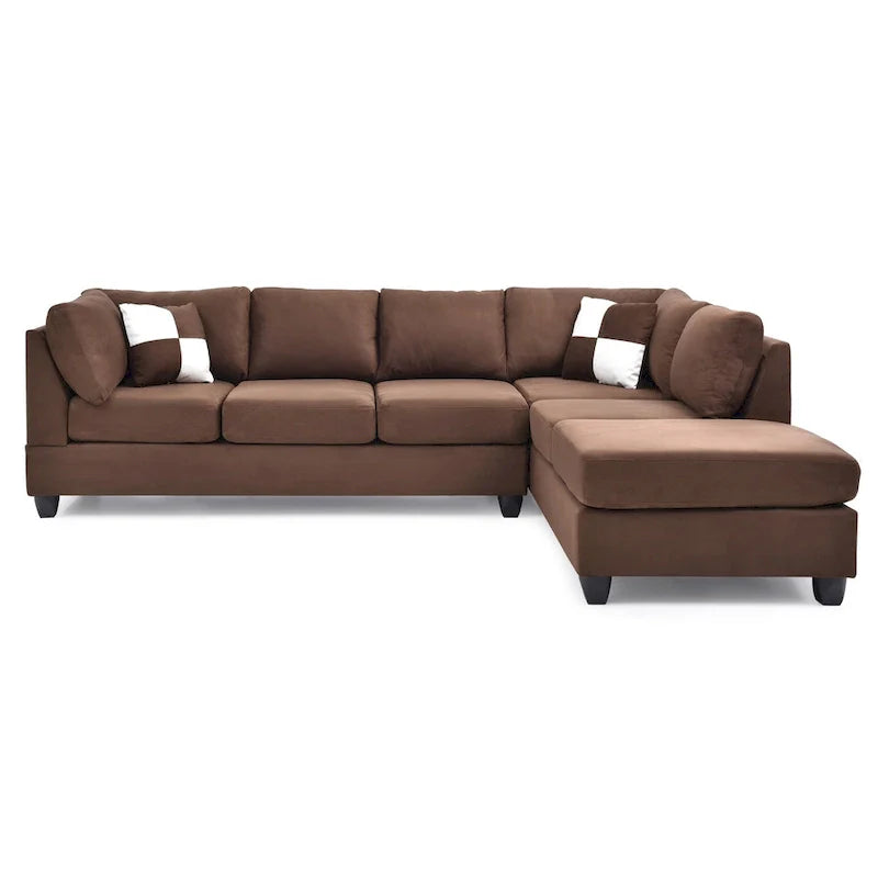 Malone 111-Inch Suede 4-Seater Sectional Sofa with Two Throw Pillows - Dimensions: 111L x 78W x 34H 11