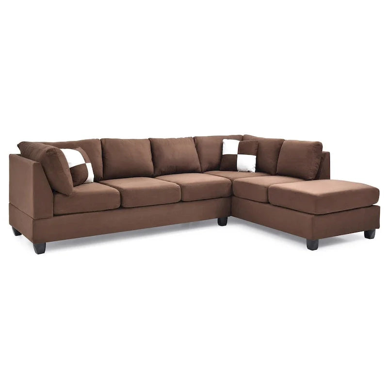 Malone 111-Inch Suede 4-Seater Sectional Sofa with Two Throw Pillows - Dimensions: 111L x 78W x 34H 12