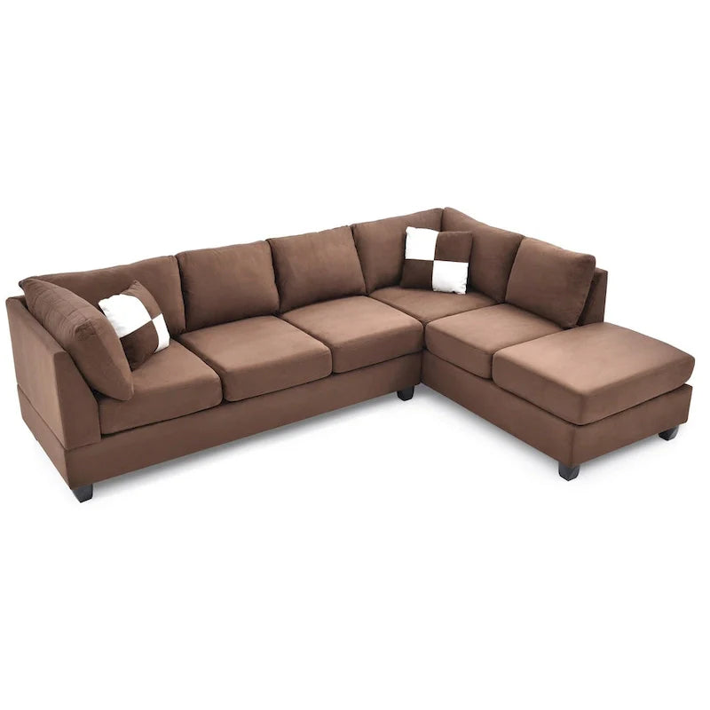 Malone 111-Inch Suede 4-Seater Sectional Sofa with Two Throw Pillows - Dimensions: 111L x 78W x 34H 13