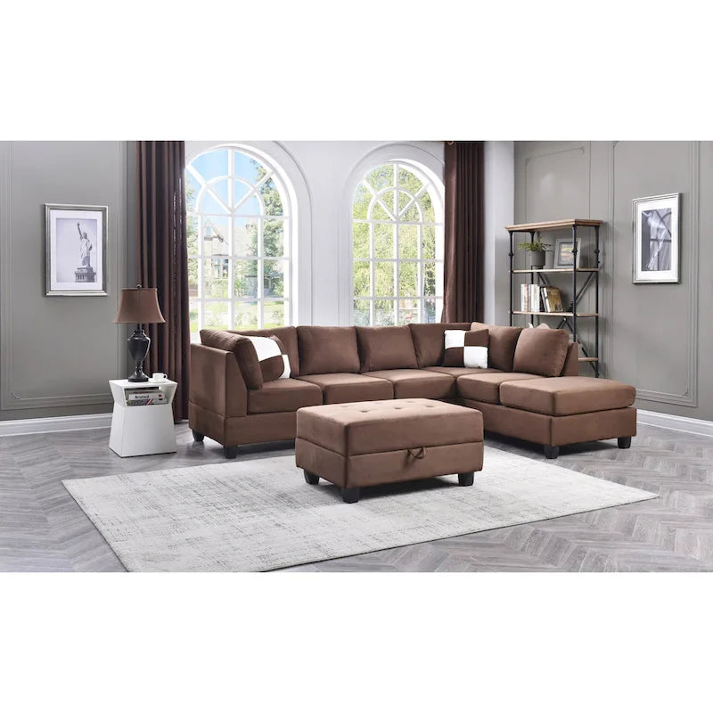 Malone 111-Inch Suede 4-Seater Sectional Sofa with Two Throw Pillows - Dimensions: 111L x 78W x 34H 15