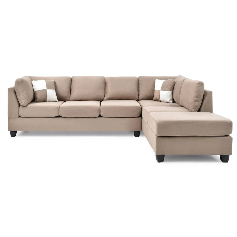 Malone 111-Inch Suede 4-Seater Sectional Sofa with Two Throw Pillows - Dimensions: 111L x 78W x 34H 17