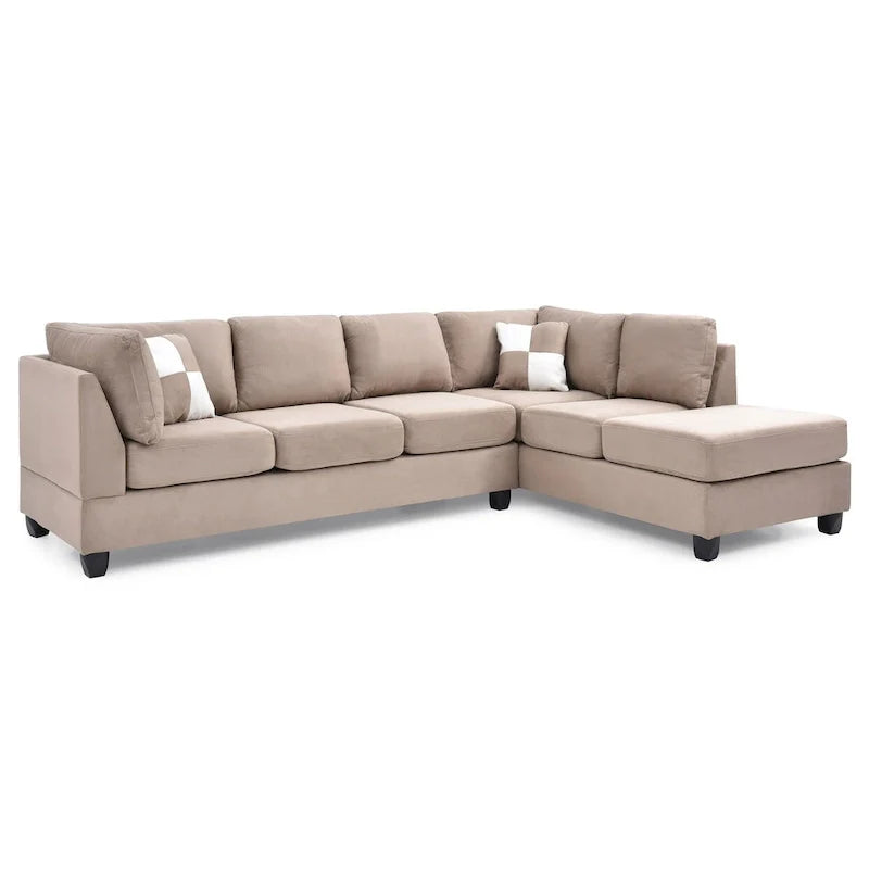 Malone 111-Inch Suede 4-Seater Sectional Sofa with Two Throw Pillows - Dimensions: 111L x 78W x 34H 18