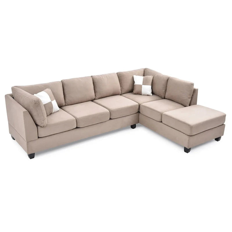 Malone 111-Inch Suede 4-Seater Sectional Sofa with Two Throw Pillows - Dimensions: 111L x 78W x 34H 19