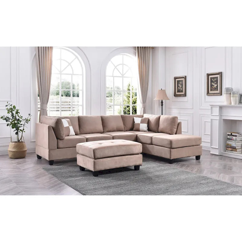Malone 111-Inch Suede 4-Seater Sectional Sofa with Two Throw Pillows - Dimensions: 111L x 78W x 34H 21