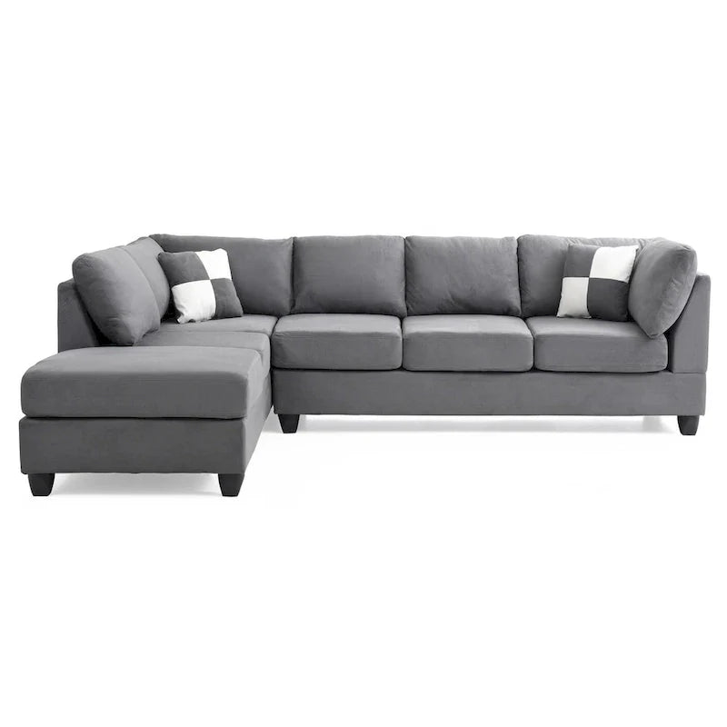 Malone 111-Inch Suede 4-Seater Sectional Sofa with Two Throw Pillows - Dimensions: 111L x 78W x 34H 23