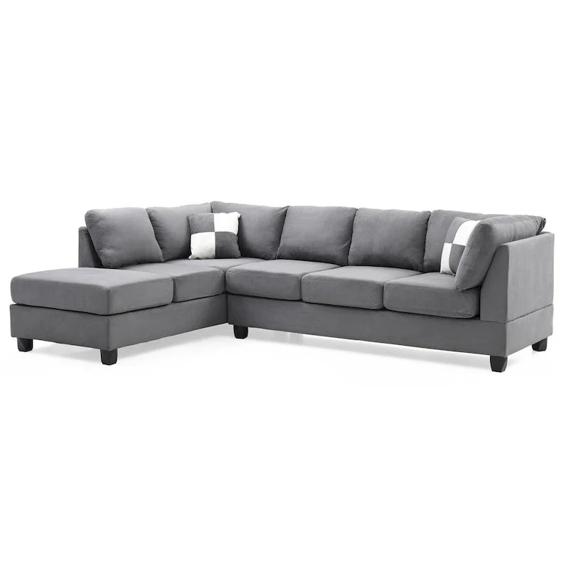 Malone 111-Inch Suede 4-Seater Sectional Sofa with Two Throw Pillows - Dimensions: 111L x 78W x 34H 24