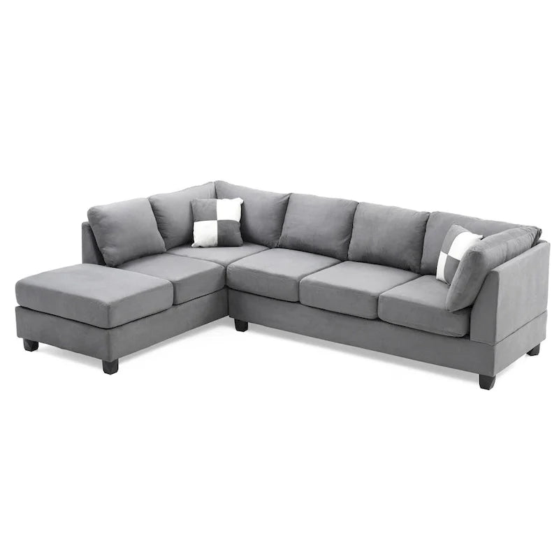 Malone 111-Inch Suede 4-Seater Sectional Sofa with Two Throw Pillows - Dimensions: 111L x 78W x 34H 25