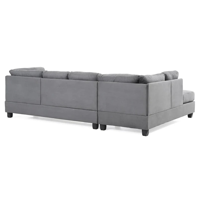 Malone 111-Inch Suede 4-Seater Sectional Sofa with Two Throw Pillows - Dimensions: 111L x 78W x 34H 26