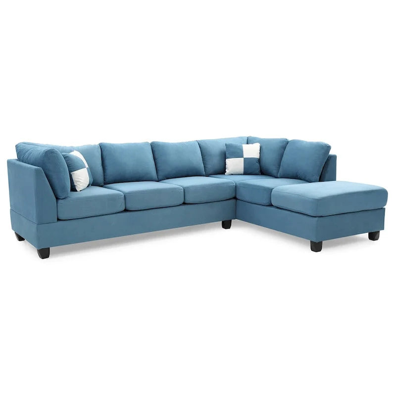 Malone 111-Inch Suede 4-Seater Sectional Sofa with Two Throw Pillows - Dimensions: 111L x 78W x 34H 30