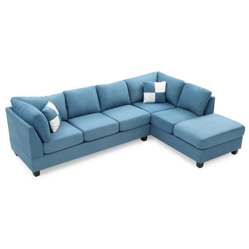 Malone 111-Inch Suede 4-Seater Sectional Sofa with Two Throw Pillows - Dimensions: 111L x 78W x 34H 31