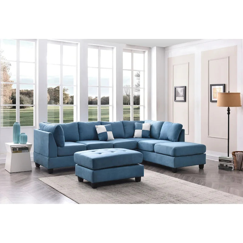 Malone 111-Inch Suede 4-Seater Sectional Sofa with Two Throw Pillows - Dimensions: 111L x 78W x 34H 33