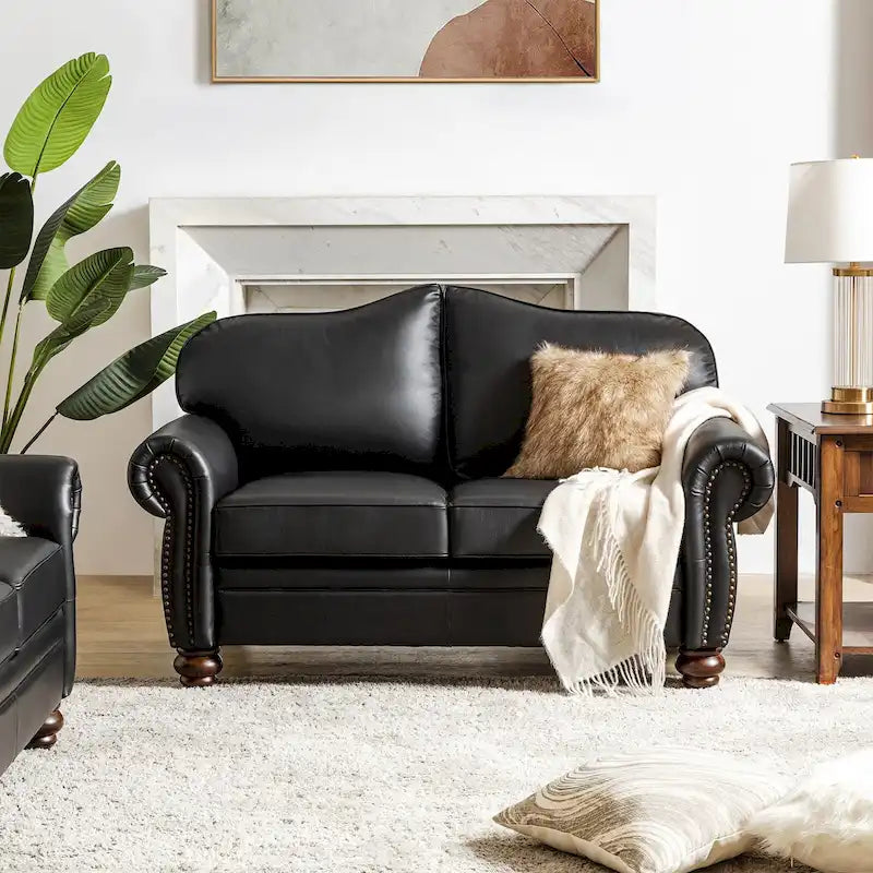 Angel Transitional Genuine Leather Sofa with Tufted Backrest by HULALA HOME 36