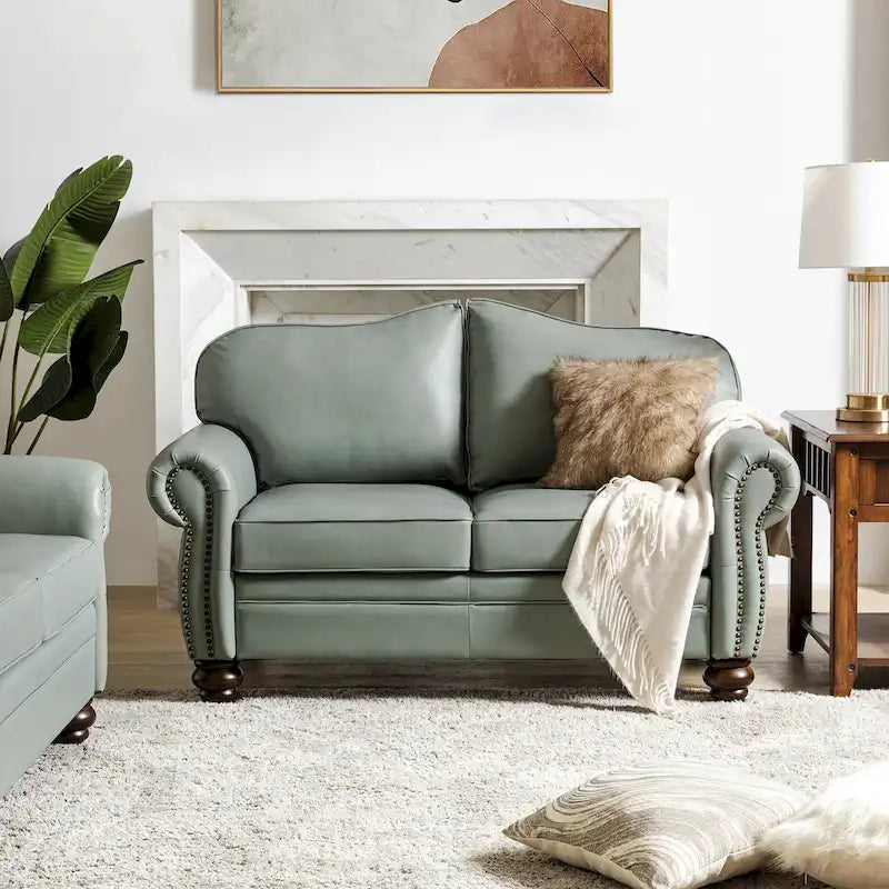 Angel Transitional Genuine Leather Sofa with Tufted Backrest by HULALA HOME 37