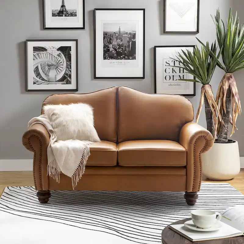 Angel Transitional Genuine Leather Sofa with Tufted Backrest by HULALA HOME 3