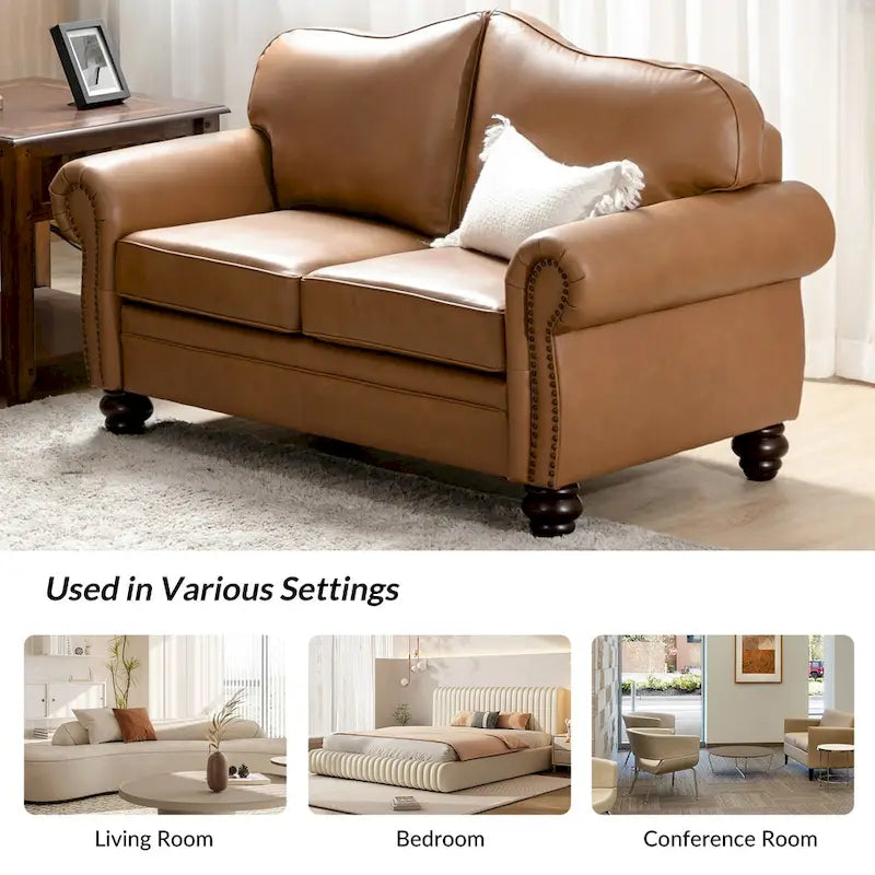 Angel Transitional Genuine Leather Sofa with Tufted Backrest by HULALA HOME 5