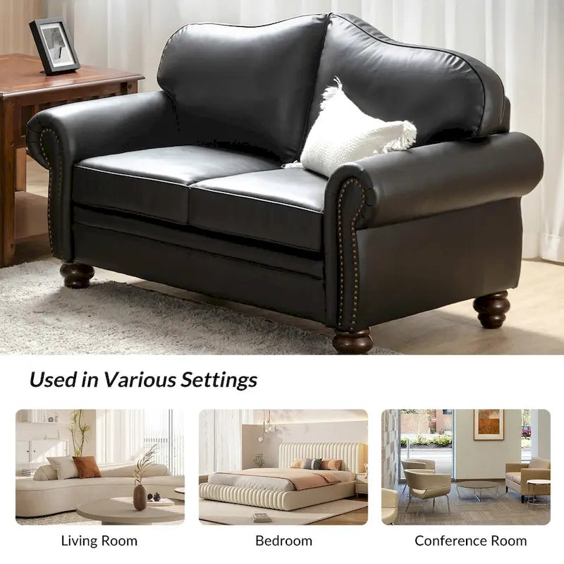 Angel Transitional Genuine Leather Sofa with Tufted Backrest by HULALA HOME 11
