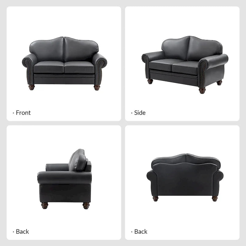 Leather Loveseat Sofa with Rolled Arms and Nailhead Trim 14