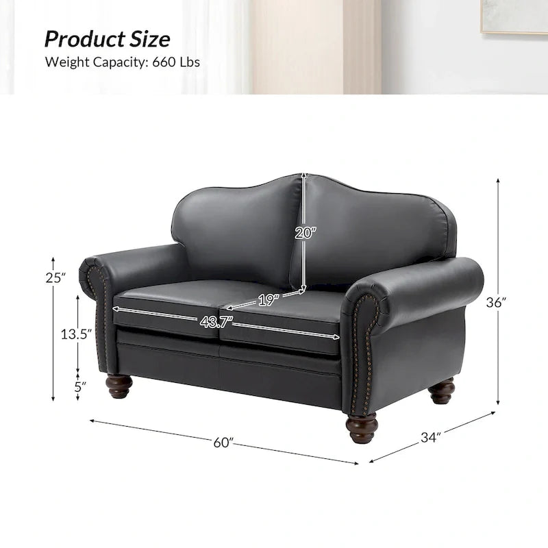 Leather Loveseat Sofa with Rolled Arms and Nailhead Trim 15