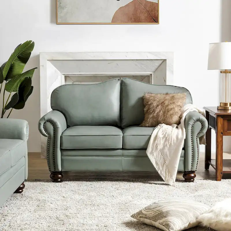 Angel Transitional Genuine Leather Sofa with Tufted Backrest by HULALA HOME 23