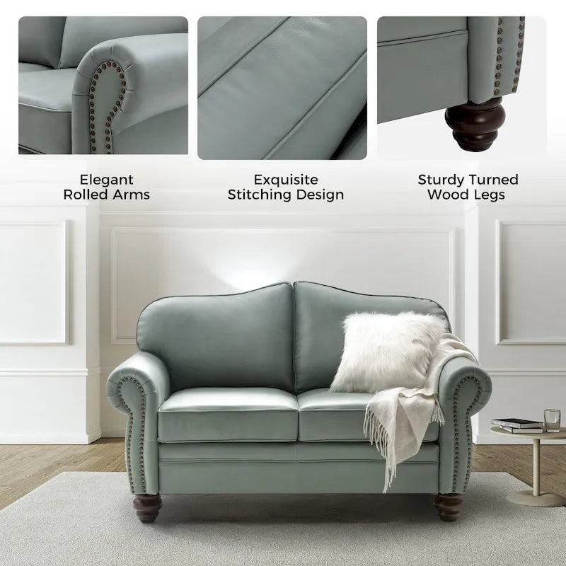 Angel Transitional Genuine Leather Sofa with Tufted Backrest by HULALA HOME 25