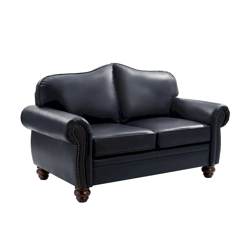Leather Loveseat Sofa with Rolled Arms and Nailhead Trim 32