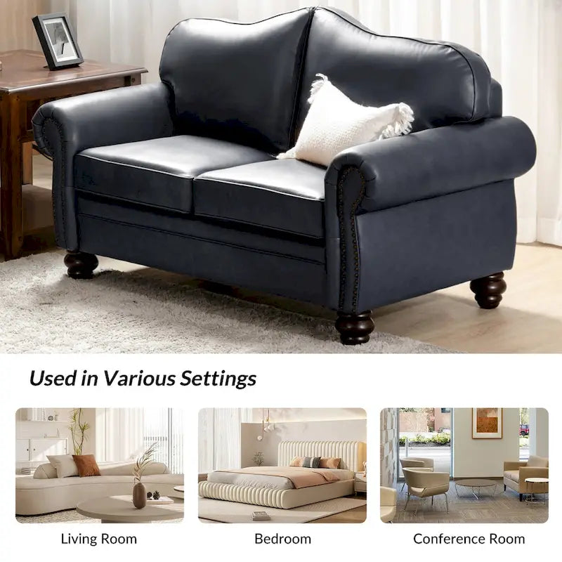 Angel Transitional Genuine Leather Sofa with Tufted Backrest by HULALA HOME 33