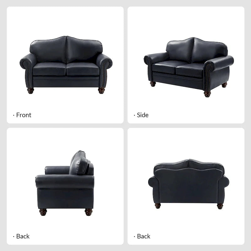 Leather Loveseat Sofa with Rolled Arms and Nailhead Trim 34