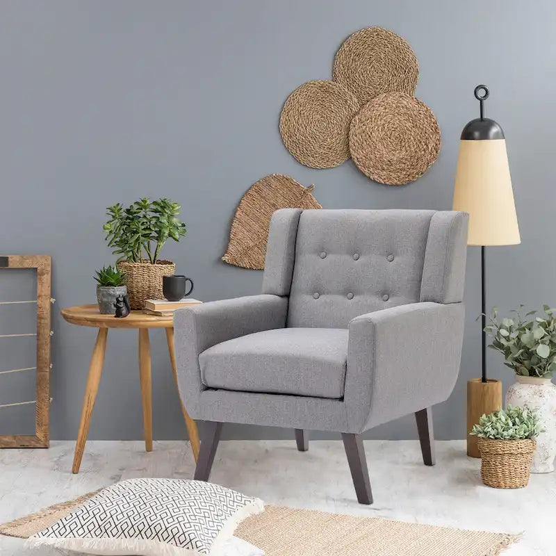 Contemporary Linen Button-Tufted Accent Chair