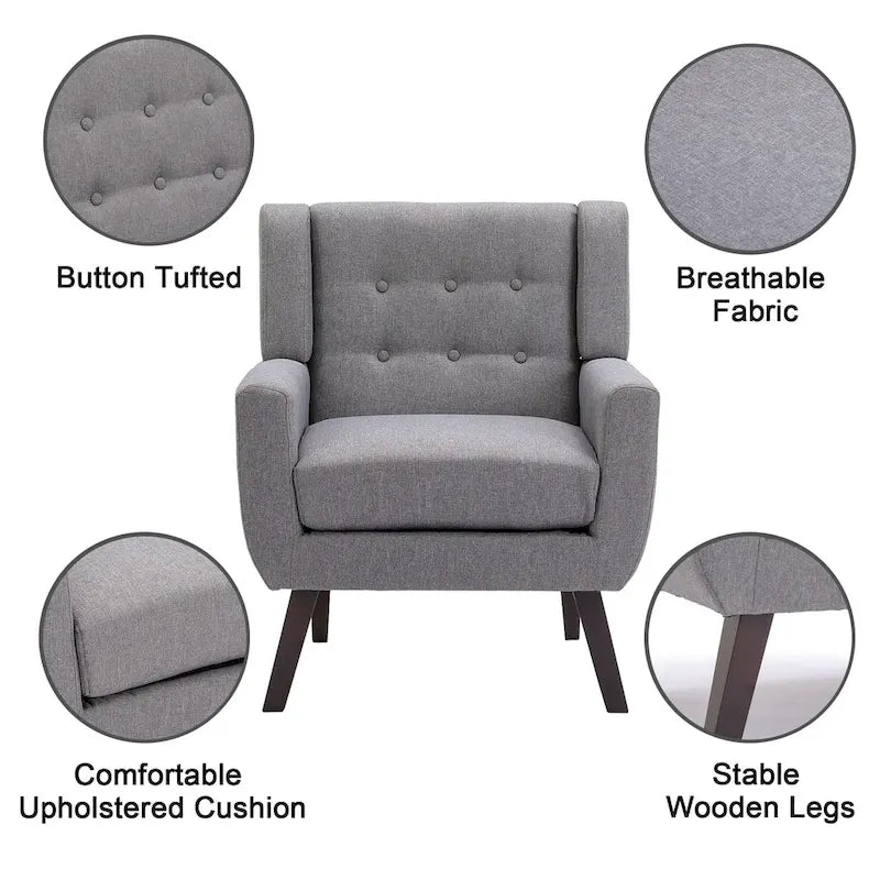 Contemporary Linen Button-Tufted Accent Chair 15