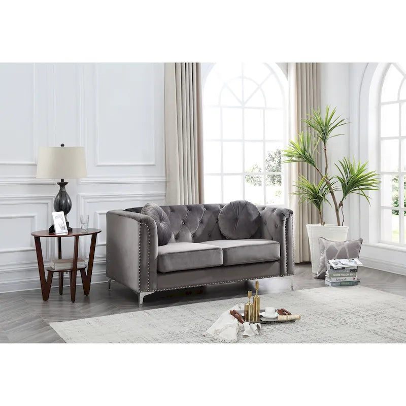 Velvet Button-Tufted Pompano Loveseat 38