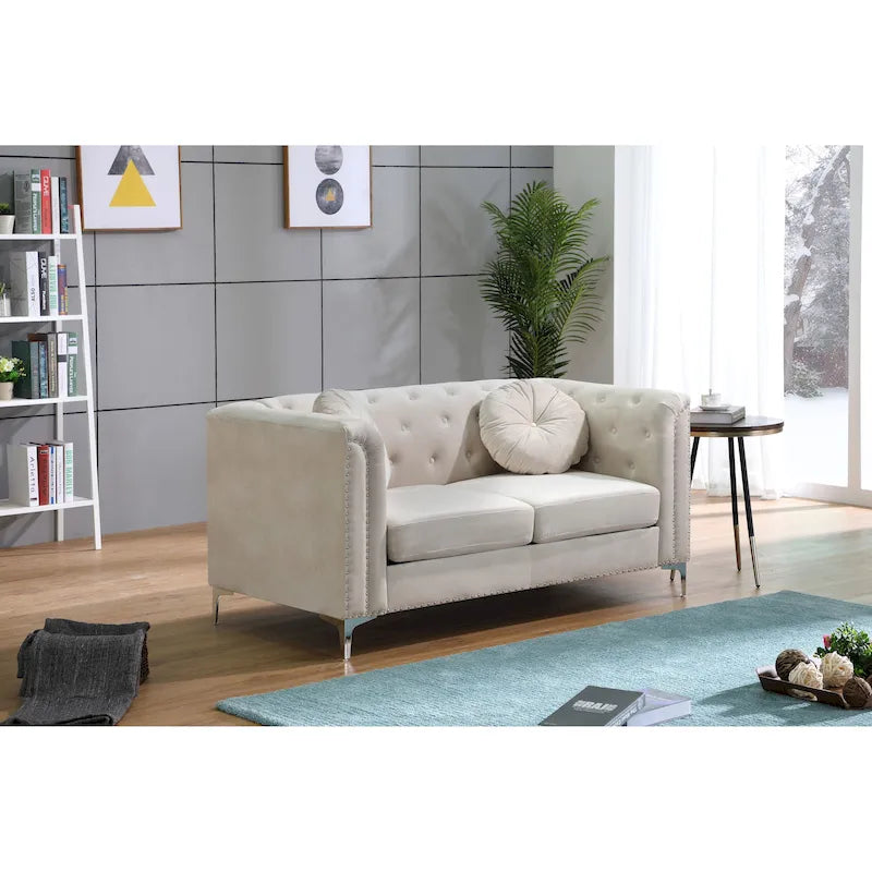 Velvet Button-Tufted Pompano Loveseat 44