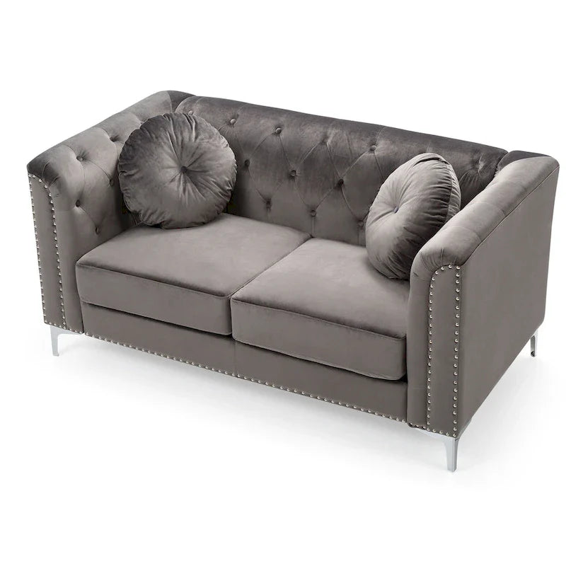 Velvet Button-Tufted Pompano Loveseat 3
