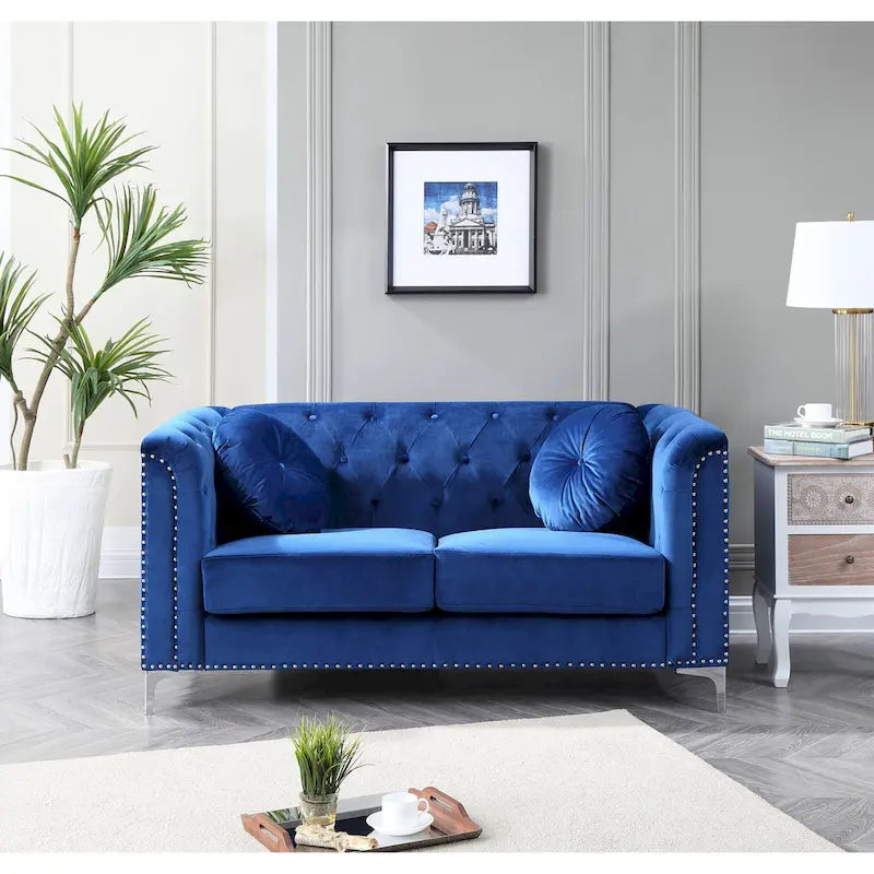 Velvet Button-Tufted Pompano Loveseat 5