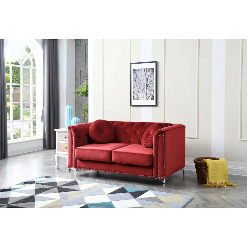 Velvet Button-Tufted Pompano Loveseat 10