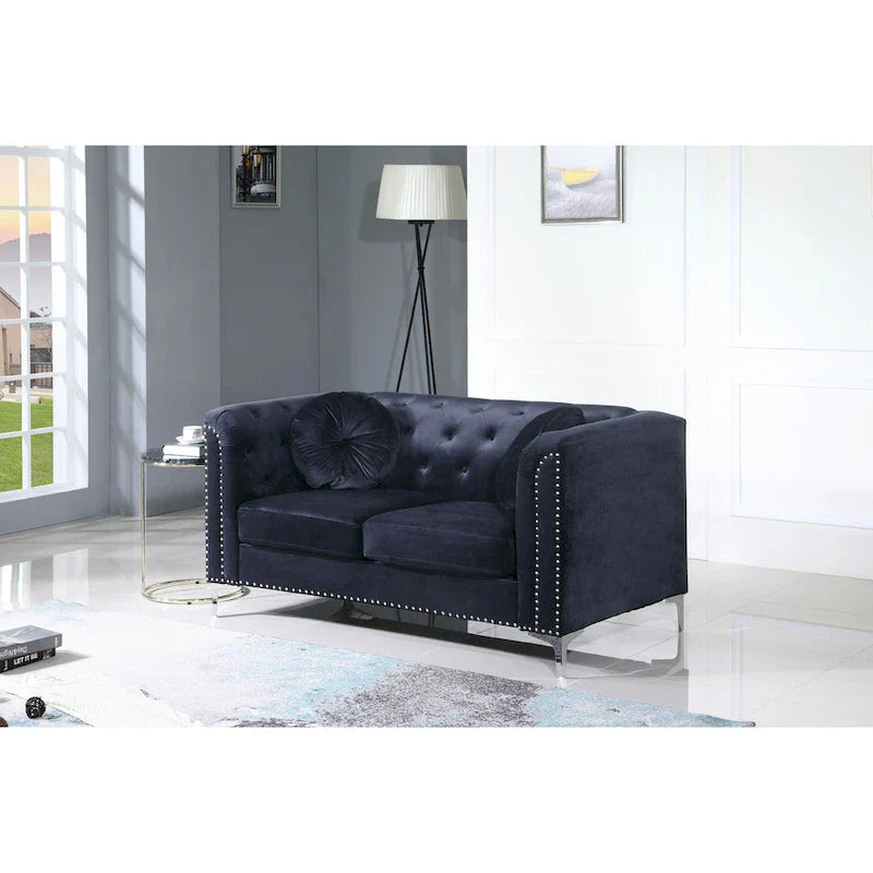 Velvet Button-Tufted Pompano Loveseat 15