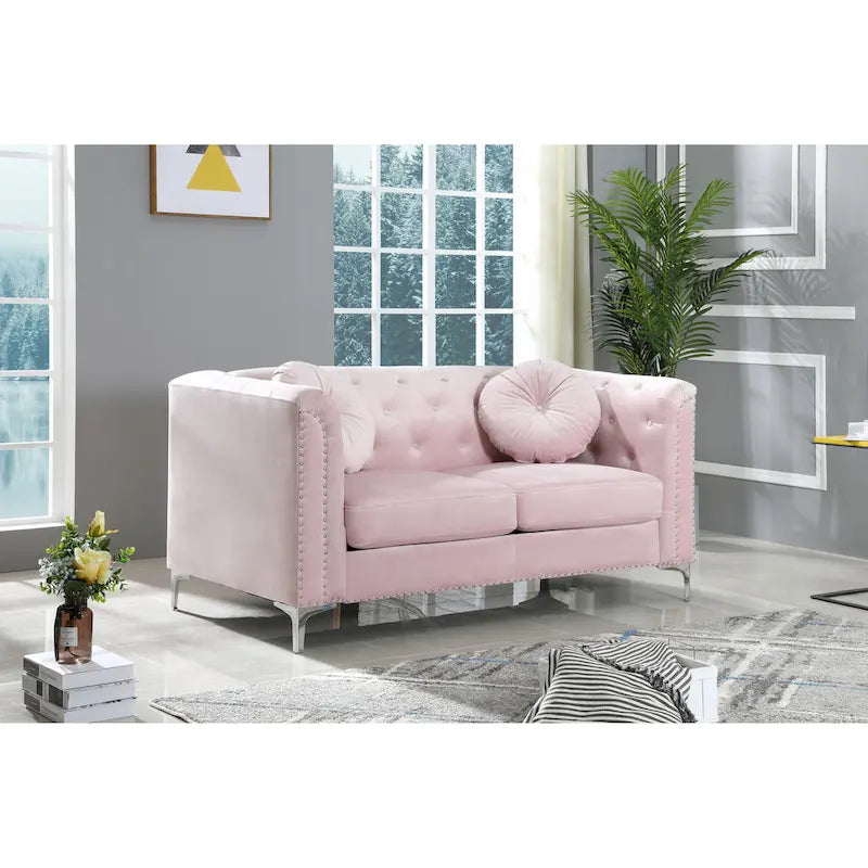 Velvet Button-Tufted Pompano Loveseat 16