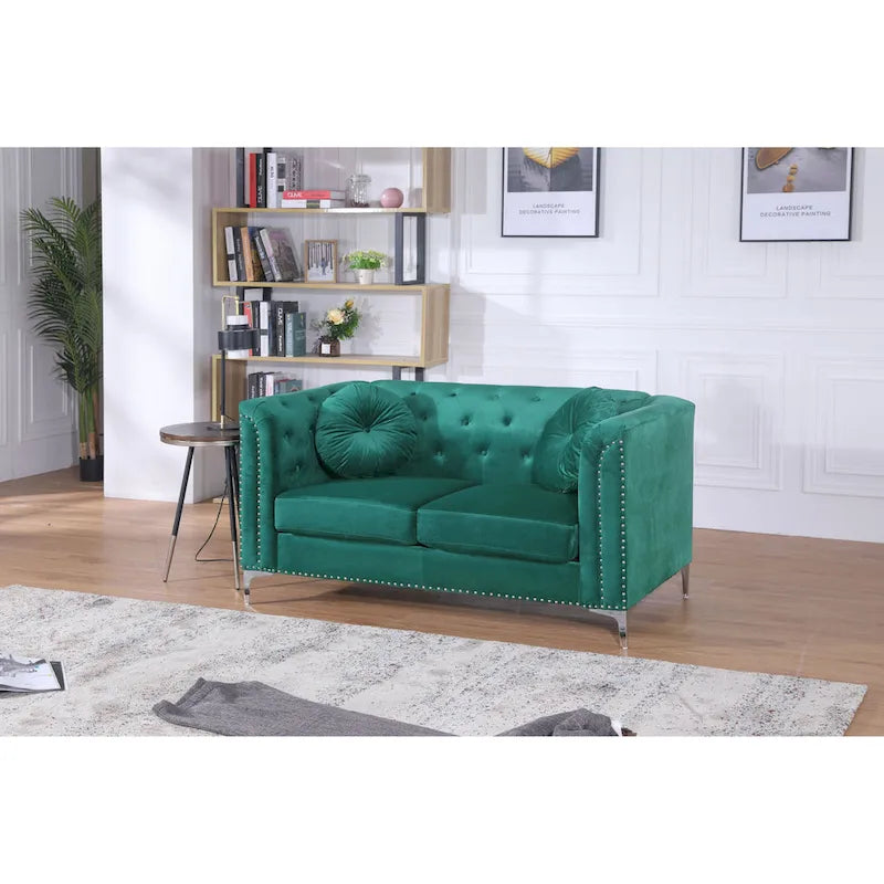 Velvet Button-Tufted Pompano Loveseat 17