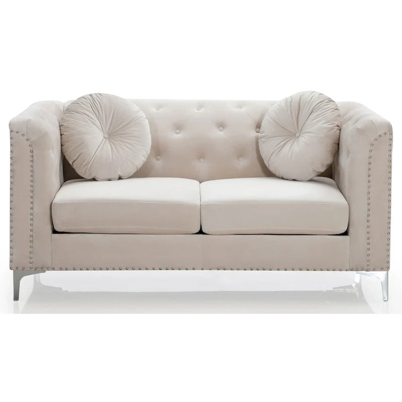 Velvet Button-Tufted Pompano Loveseat 36