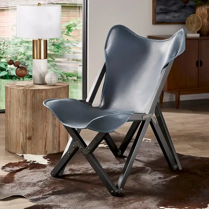 Cantu Authentic Top Grain Leather Tripolina Sling Chair by iNSPIRE Q Modern 36