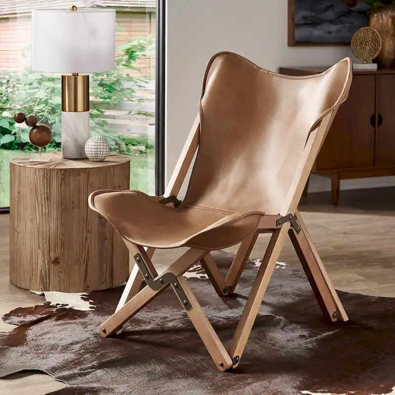 Cantu Authentic Top Grain Leather Tripolina Sling Chair by iNSPIRE Q Modern 37