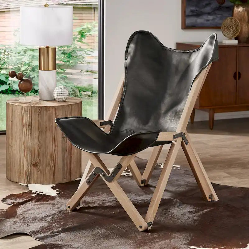Cantu Authentic Top Grain Leather Tripolina Sling Chair by iNSPIRE Q Modern 39