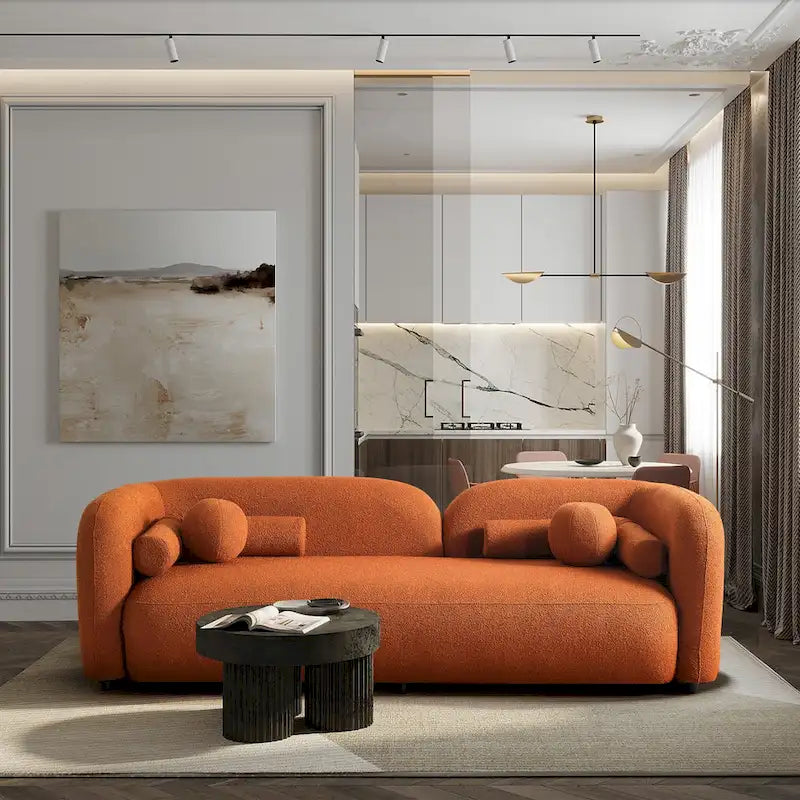 Milet Contemporary Curved Arm Sofa in Luxurious Boucle Fabric 1