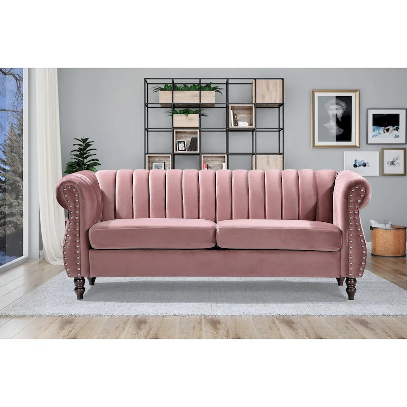 Charlot Velvet Chesterfield Sofa with Rolled Arms 13